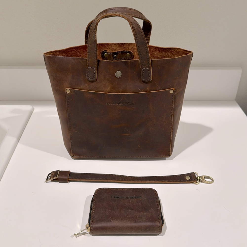 Portland Leather Bundle - Mini Crossbody Tote and Small Zip Wallet